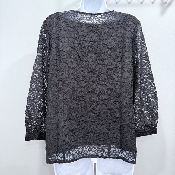 Isaac Mizrahi Black Lace Cardigan Button Up Top Career Event Whimsigoth Womens M - Picture 4 of 13
